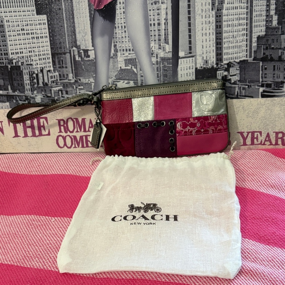 Coach Patchwork Wristlet in Pink, Silver, Olive and Burgundy! NWT